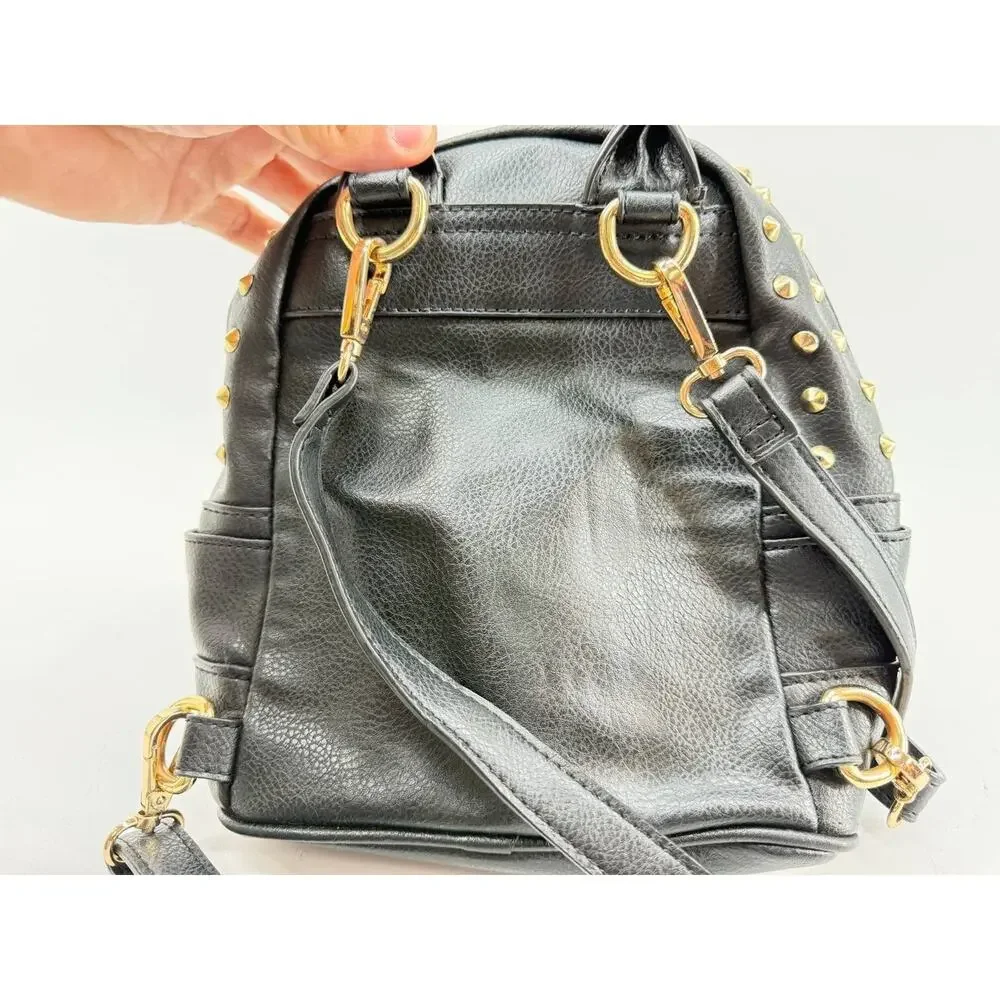 Bebe Black Studded Mini Backpack Purse Faux Leather Tassel One Size